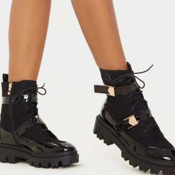 NWOT Pretty Litttle Things Platform Black Patent & Suede Boots! - Picture 2 of 7